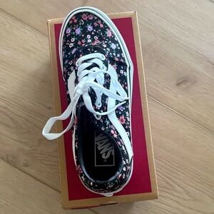 Vans Black Floral Sneakers with White Accents